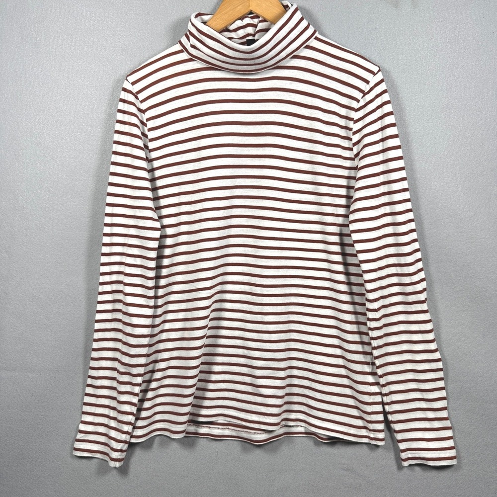 J.Crew Womens XL Brown White Striped Cotton Lightweight Turtleneck Top Tee